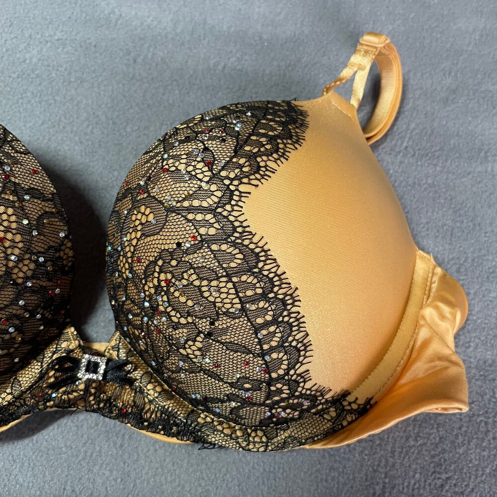 Victoria's Secret Bra 34B Gold Miraculous Plunge Padded 2 Cup Push Up Bombshell - Picture 3 of 10